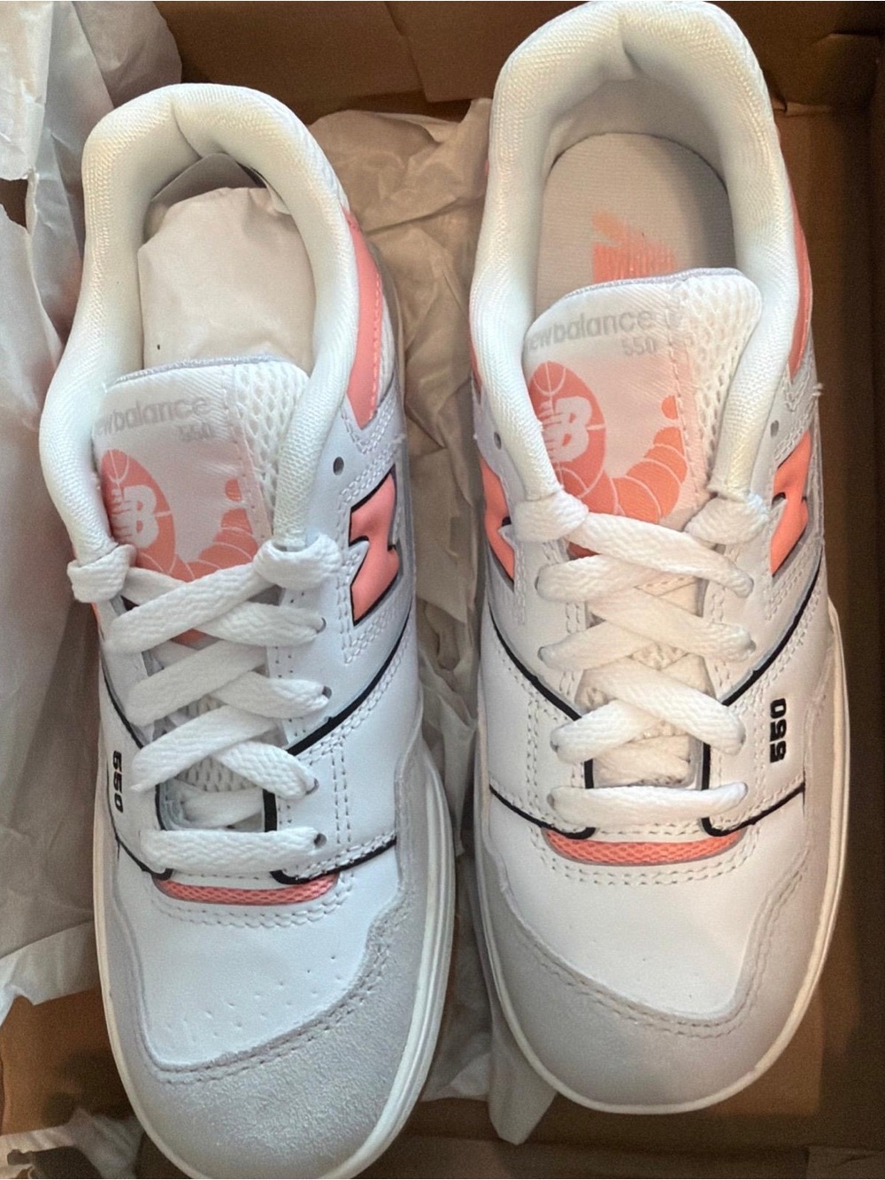 New Balance Kids White and Coral Sneakers